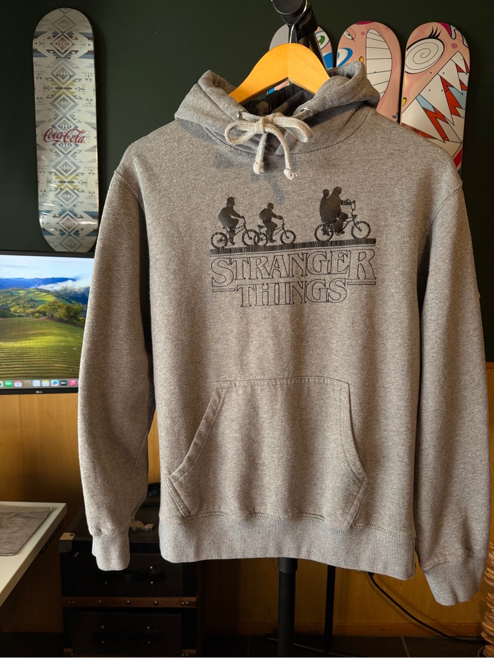 Stranger Things Riding Bikes Graphic Gray Pullover Hoodie